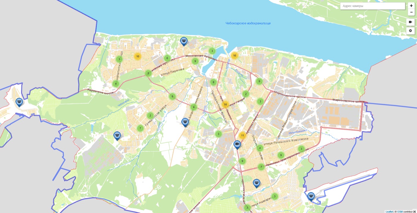MapCam: камеры видеонаблюдения Чебоксар на карте города
